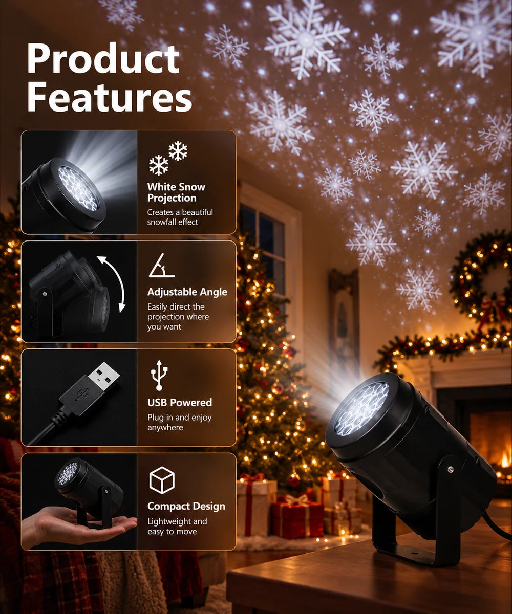Snowflake Projection Night Light USB Rotating Atmosphere Light