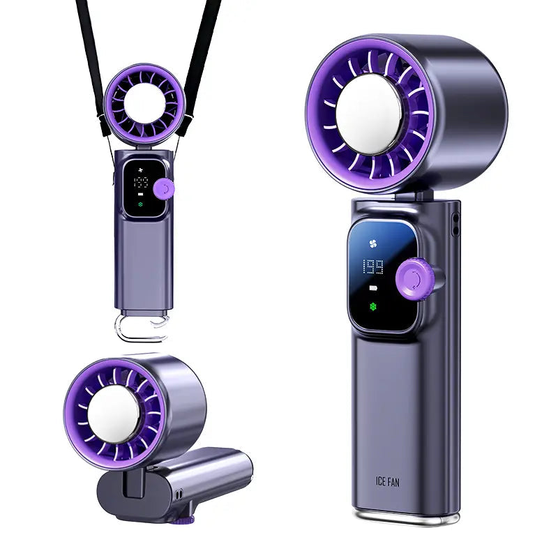 Portable handheld fan folded for travel