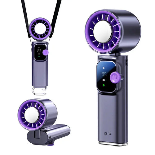 Portable handheld fan folded for travel
