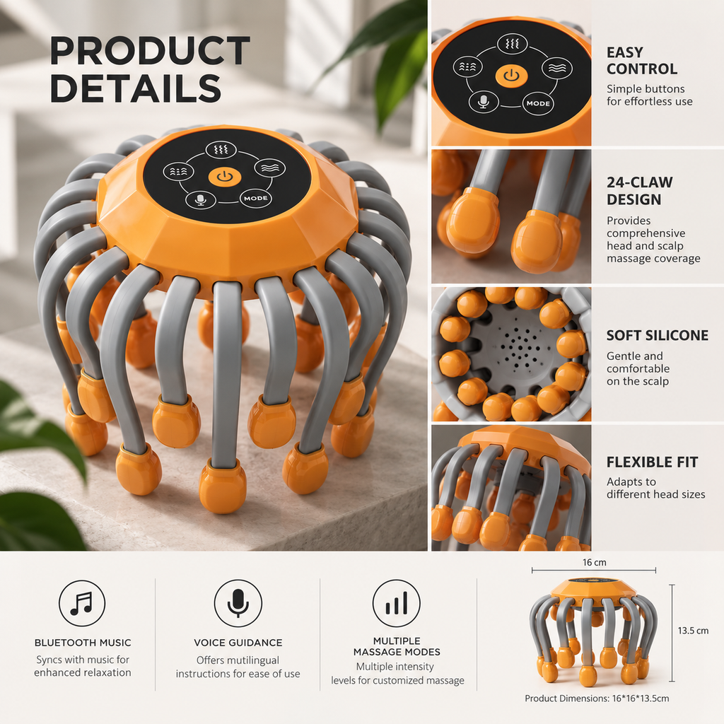 Bluetooth Head Massager with Voice Guidance